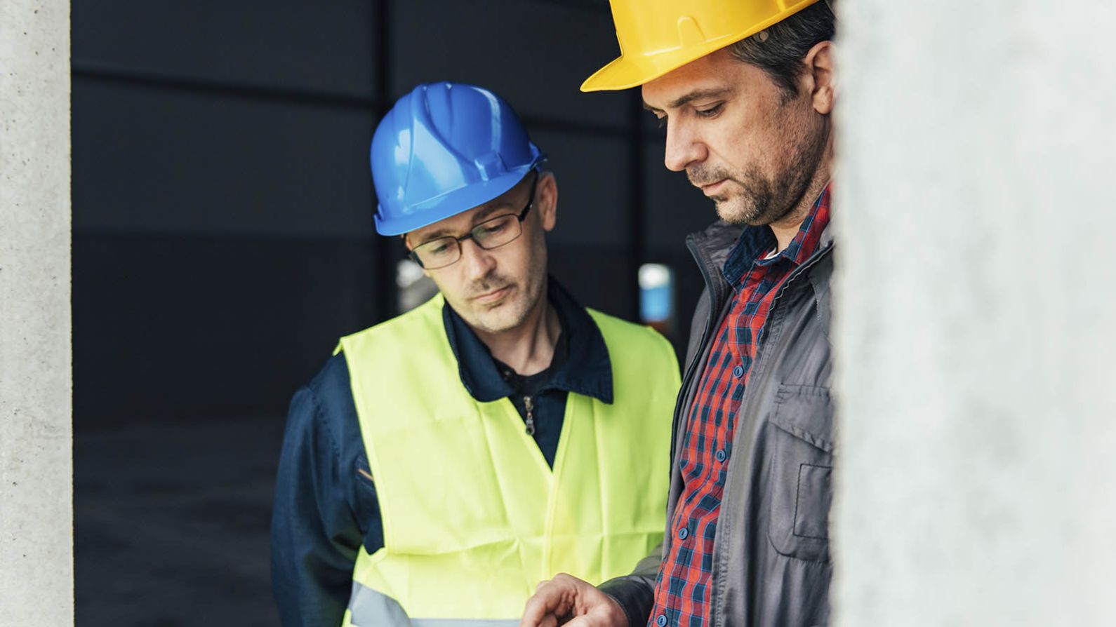 Worker on building construction site