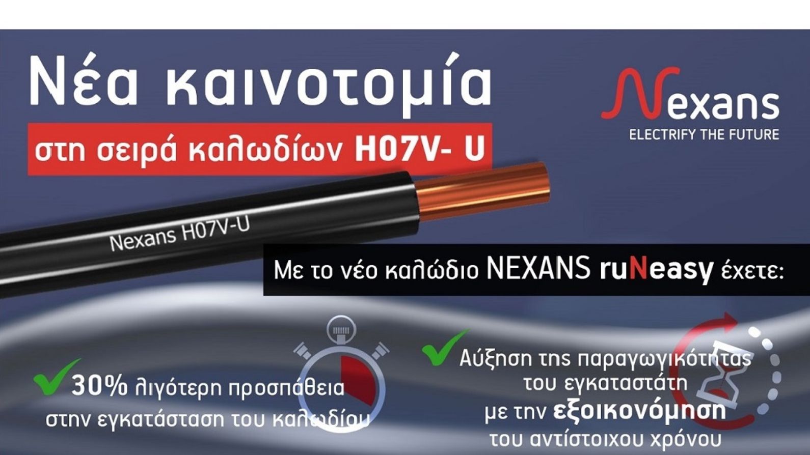 Nexans RuNeasy H07V-U,  30% λιγότερη προσπάθεια στην εγκατάσταση